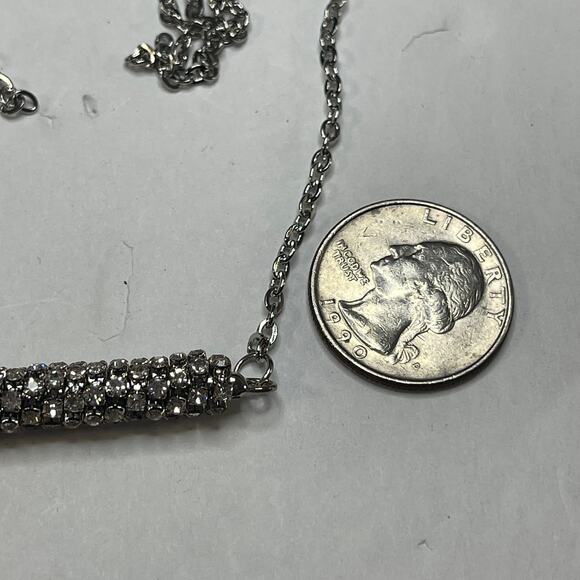 necklace matching earrings costume jewelry silver tone chain link barrel pendant - Picture 6 of 12